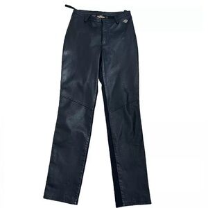 HARLEY DAVIDSON Logo LEATHER & Spandex BIKER Riding PANTS Sz 30 / 2 30.5” Inseam
